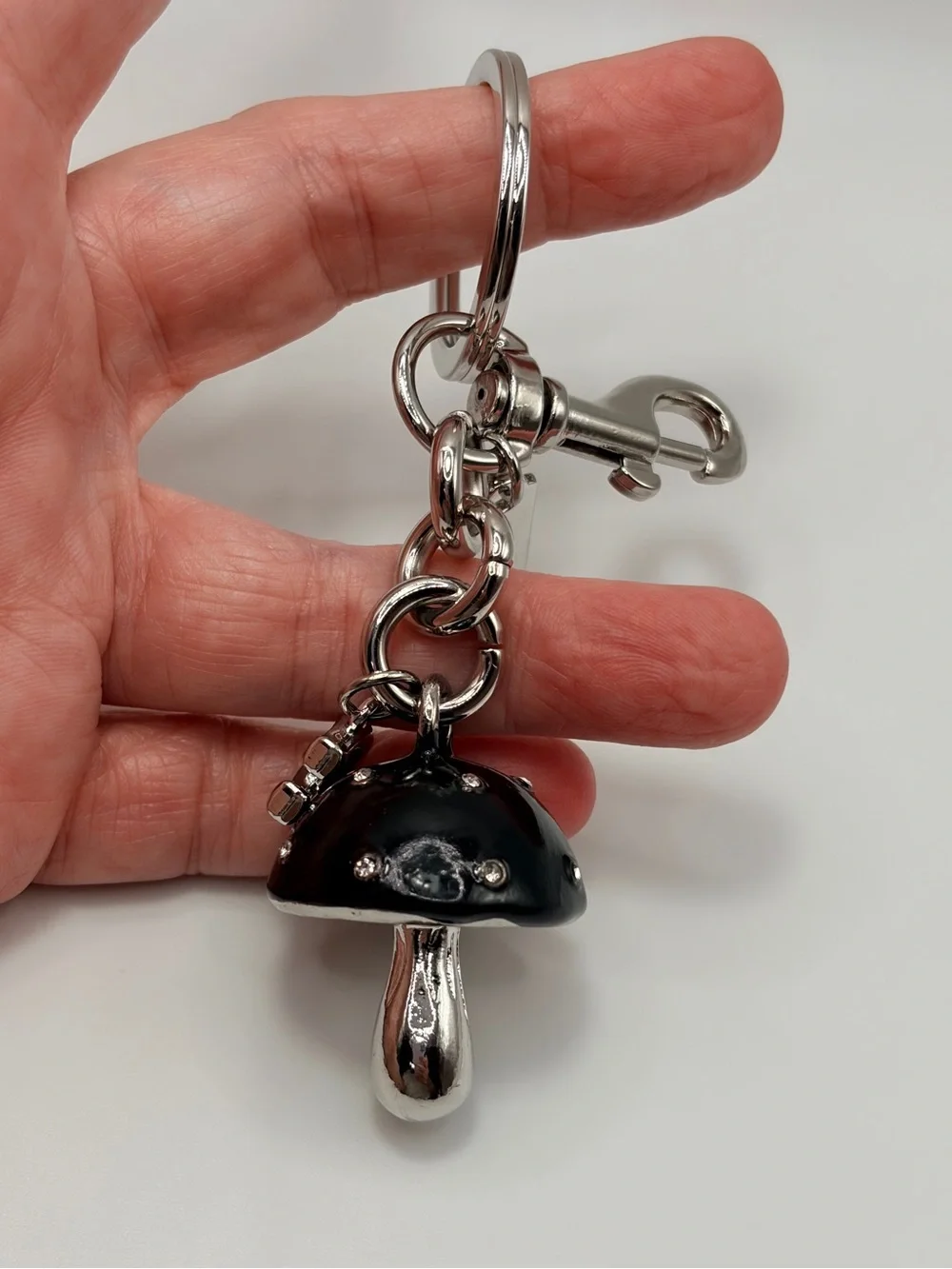 Black and Silver Mushroom Charm Keychain